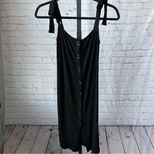 Forever 21 Black Button Down Ribbed Knit Dress with Tie Straps Size Small